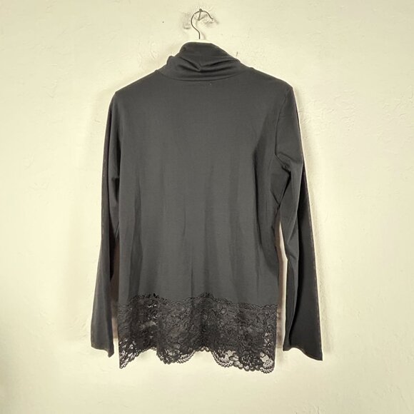 Sundance Womens Black Turtleneck Long Sleeve Lace Hem Top PL Stretch Casual New - Picture 2 of 7